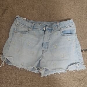 Light Blue Denim Shorts with Flowers